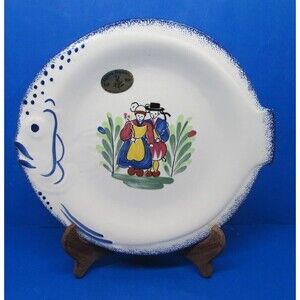 Faience regionale Fait Main French Handpainted Fish Shape Plate